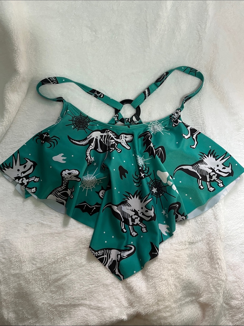 DRESSFO Teal Dino Print Bikini Top